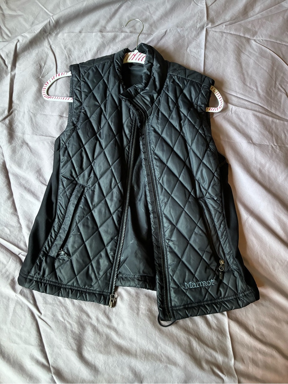 Nine West Black Cropped Peplum Puffer Jacket with Geometric Lining - Picture 14 of 16